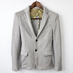 EX-J Italy Mens S Gray Cotton Knit Blazer Elbow Patch Tailored Jersey Jacket